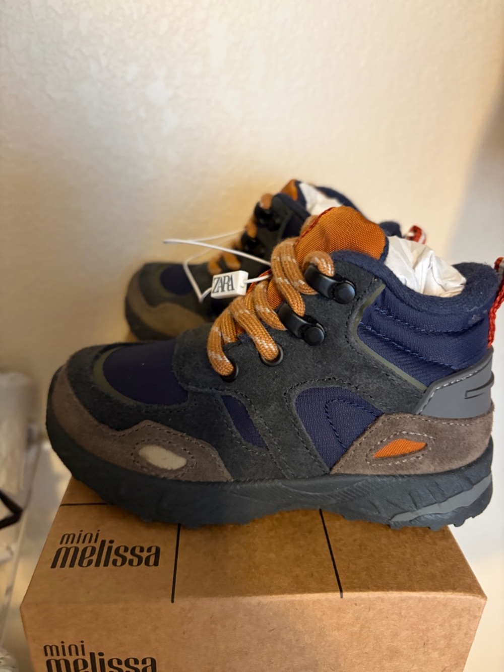 Zara Navy, Brown & Orange Kids High-Top Sneakers